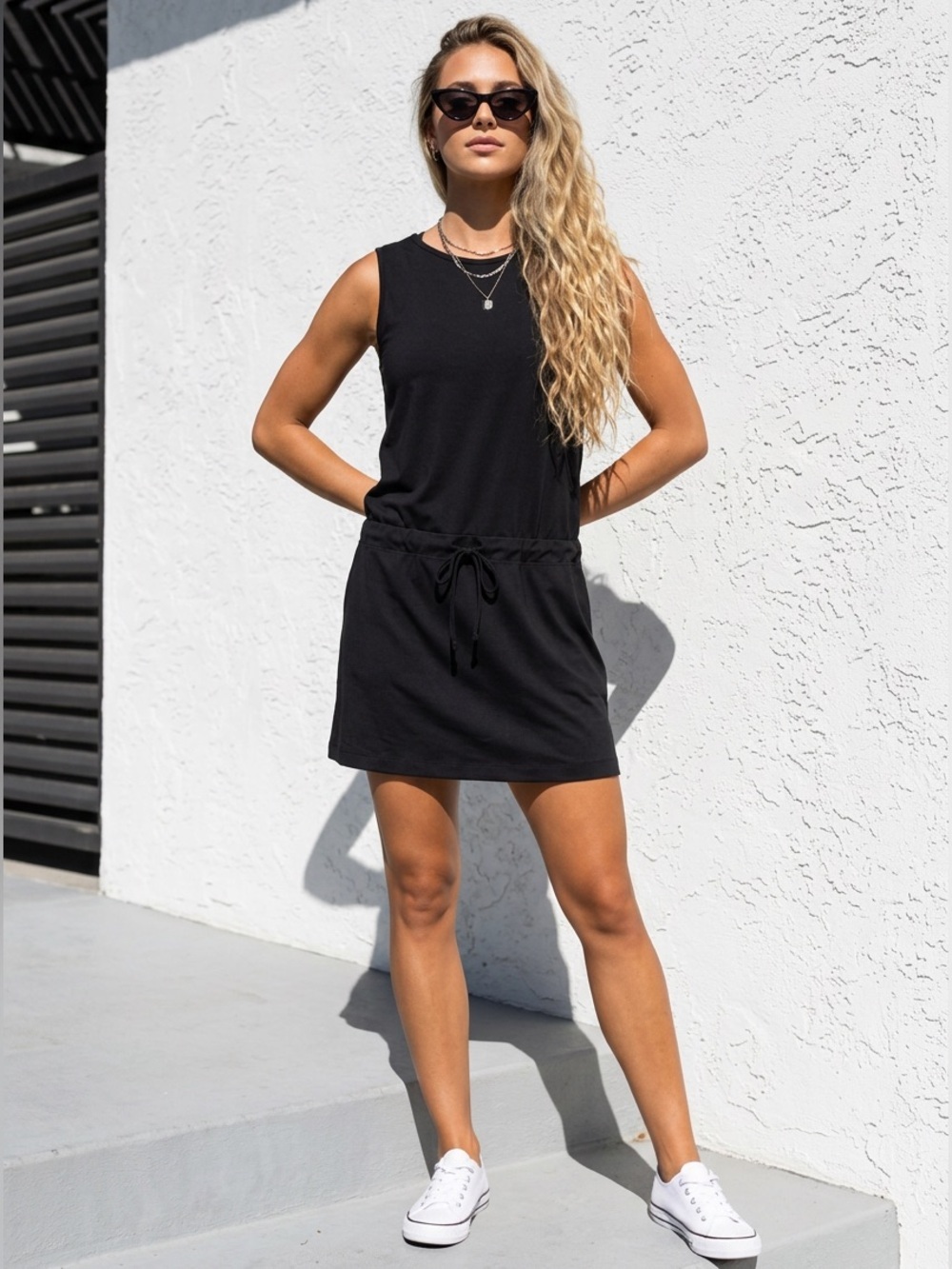 Reel Legends Black Sleeveless Drawstring Mini Dress